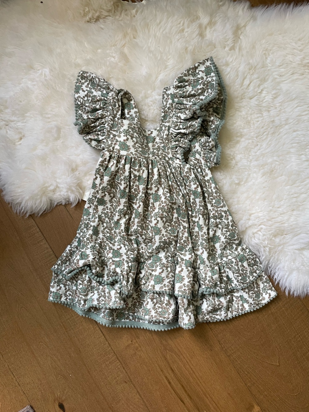 kate quinn Floral Ruffle Dress in Cream and Green